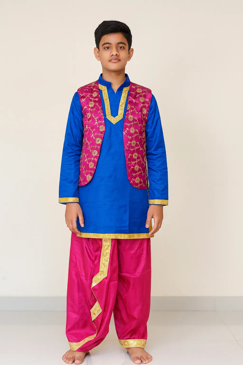 Boy's Punjabi Bhangra Costume for Dance Performance – Blue & Golden