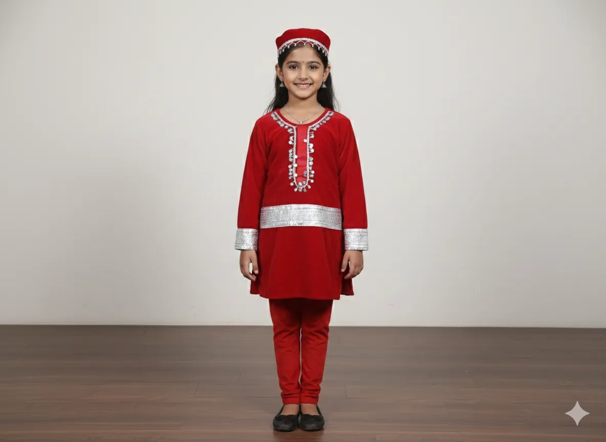 Girl's Kashmiri Traditional Pheran Dress – Red