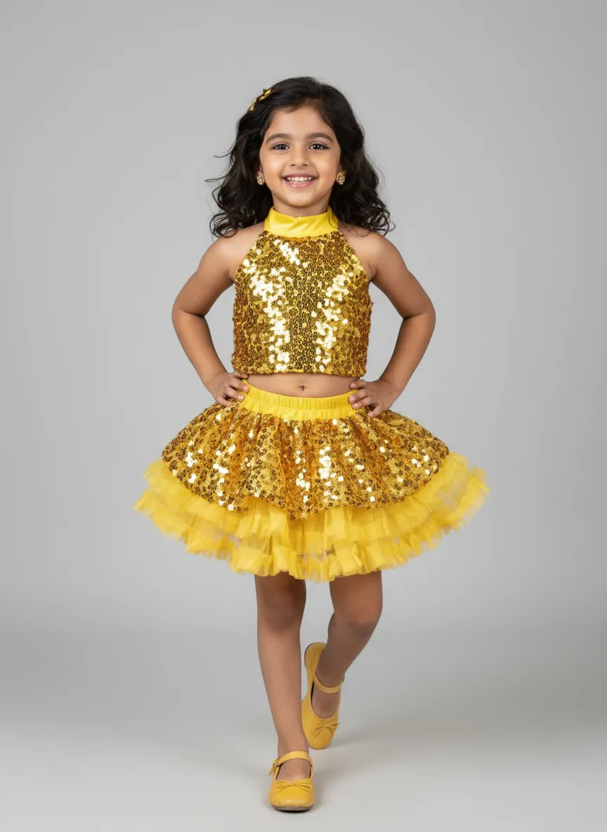 Girl's Shimmer Sequin Dance -Golden & Yellow