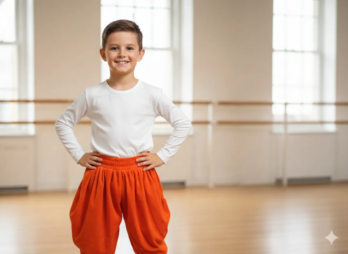 Boy's White Top with Orange Harem Pants Dance Costume - White & Orange