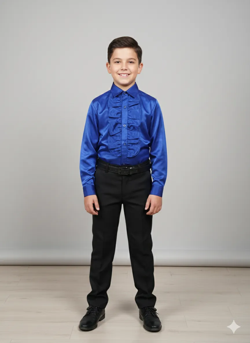 Boy's silky Blue & Black Party Wear Pant shirt - Blue & Black