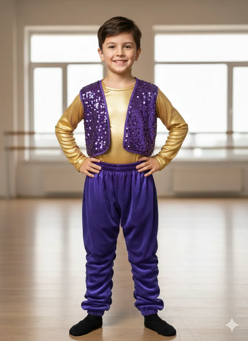 Boy's Purple & Gold Sequin Dance Costume - Purple & Gold