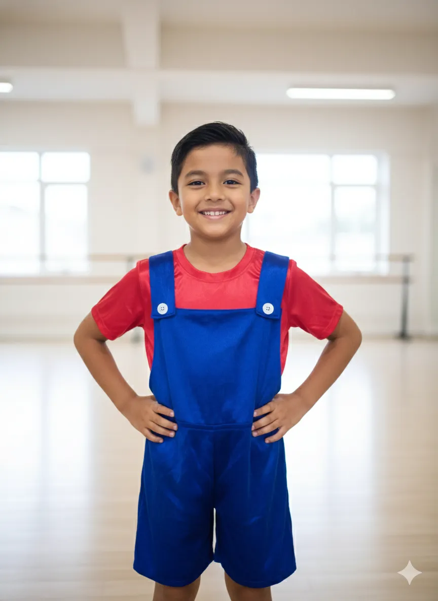 Boy's Blue Dungaree Fancy Dress Costume with Red T-Shirt - Red & Blue