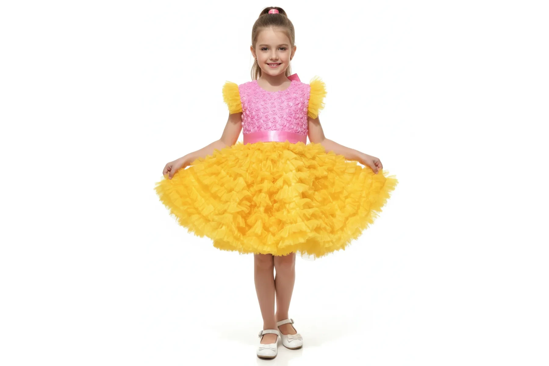 Girl's Pink Yellow Fairy Tutu Dress - Pink & Yellow